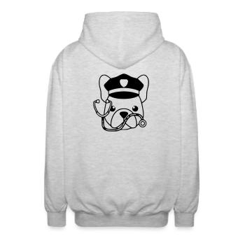 Profil du chef du médecin Frenchie - Veste à capuche unisexe - gris clair chiné - Dos - AI Model Male 185 light (185cm)