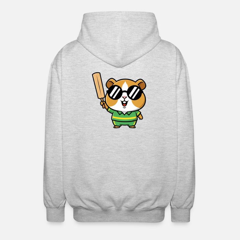 Cooler Hamster Mit Cricket Schlaeger - Unisex Kapuzenjacke - Hellgrau meliert