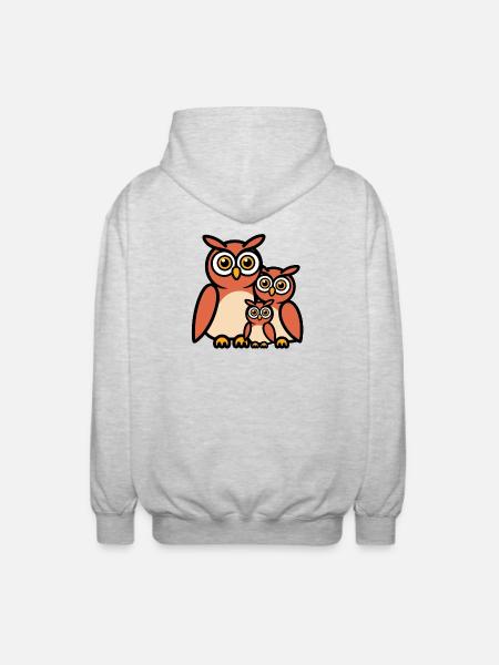 Owl family - Unisex Hooded Jacket - light heather grey