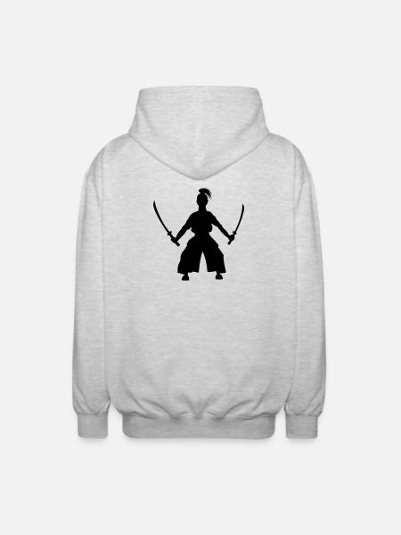 Épéiste japonais debout 2 épées - Veste à capuche unisexe - gris clair chiné