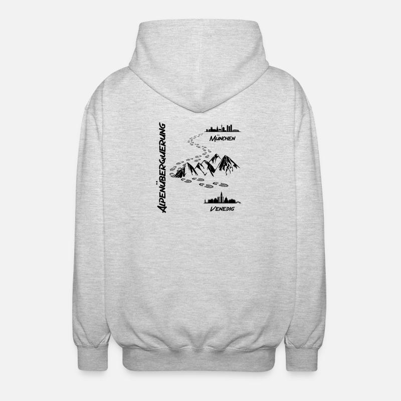 Alpenüberquerung München - Venedig - Unisex Kapuzenjacke - Hellgrau meliert