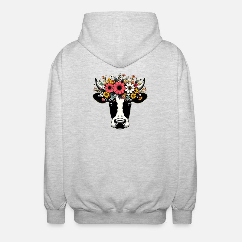 Vache avec des fleurs - Veste à capuche unisexe - gris clair chiné