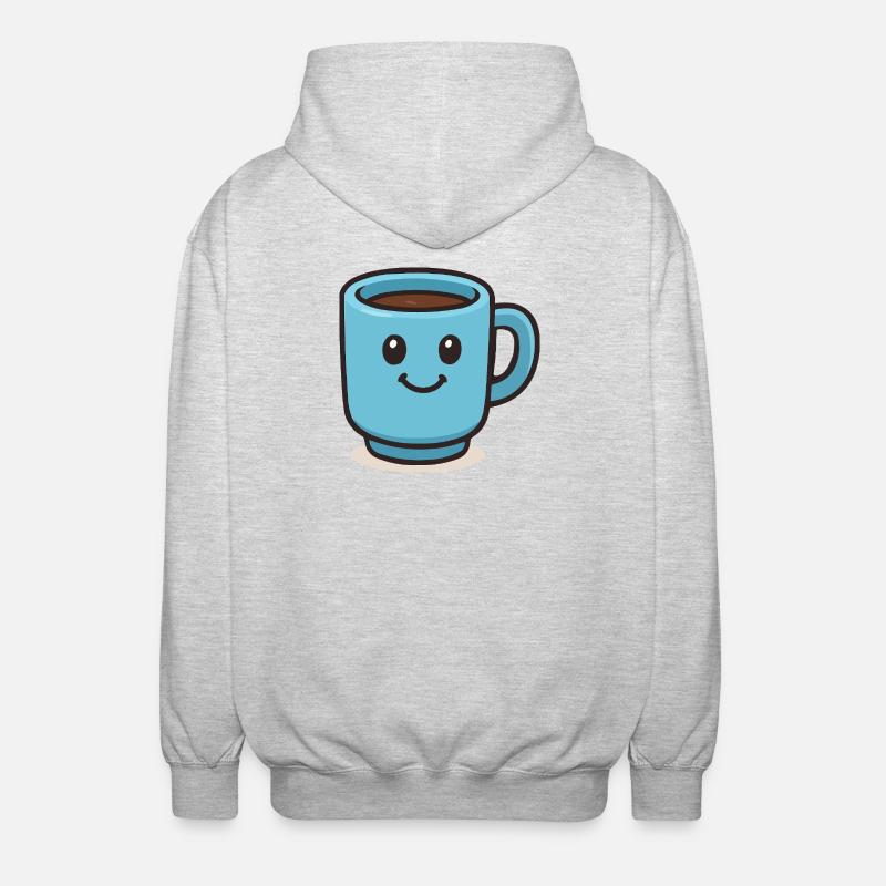 Fröhlicher Kaffeebecher - Unisex Kapuzenjacke - Hellgrau meliert