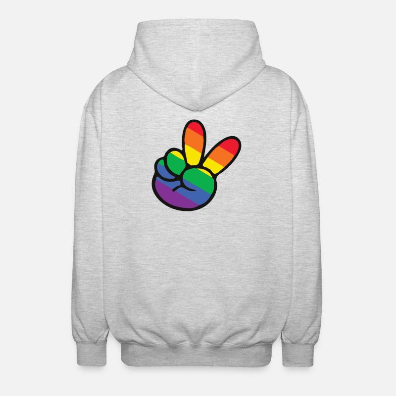 Regenbogen Peace Zeichen Hand - Unisex Kapuzenjacke - Hellgrau meliert