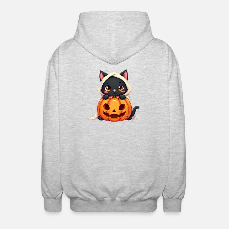 Chat d’Halloween avec citrouille d’Halloween - Veste à capuche unisexe - gris clair chiné