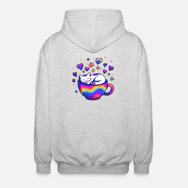 Chat arc-en-ciel dans une tasse - Veste à capuche unisexe - gris clair chiné