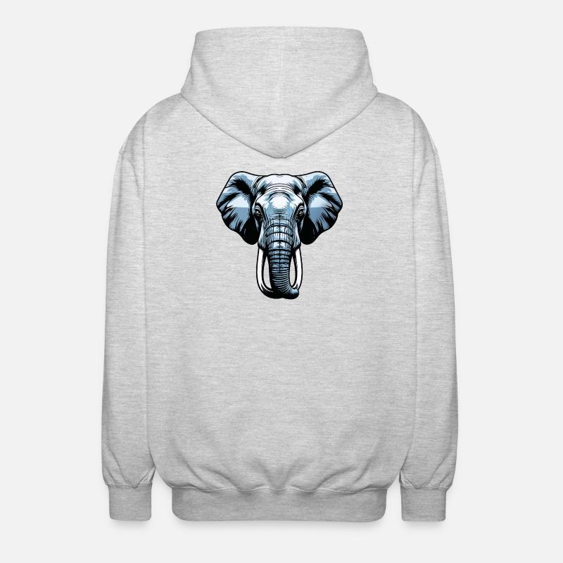 Blue Elephant Head Vector - Unisex Hooded Jacket - light heather grey