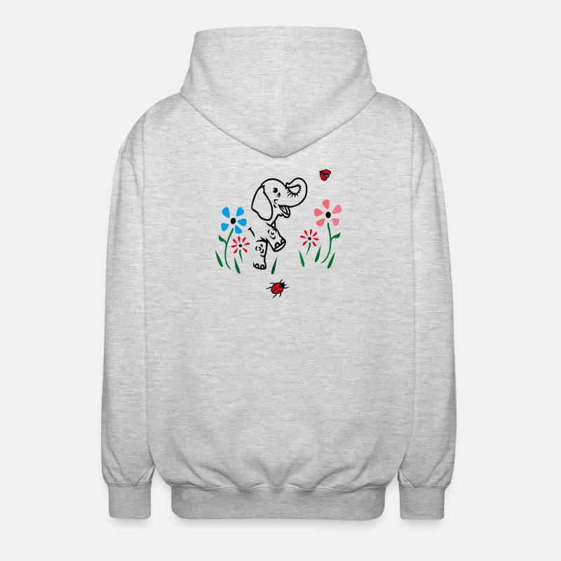 Elefant auf einer Blumenwiese - Unisex Kapuzenjacke - Hellgrau meliert