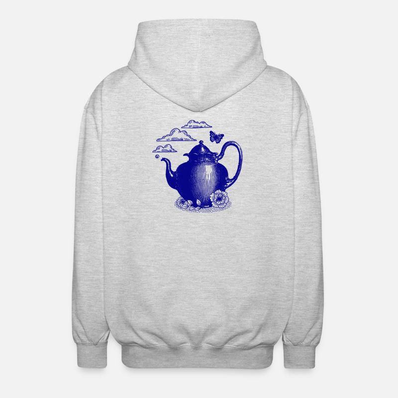 Blauer Teekessel im Wolkenzauber - Unisex Kapuzenjacke - Hellgrau meliert