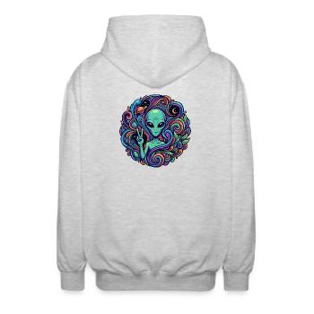 Außerirdischer Peace Zeichen psychedelisch Alien - Unisex Kapuzenjacke - Hellgrau meliert - Hinten - AI Model Male 185 light (185cm)