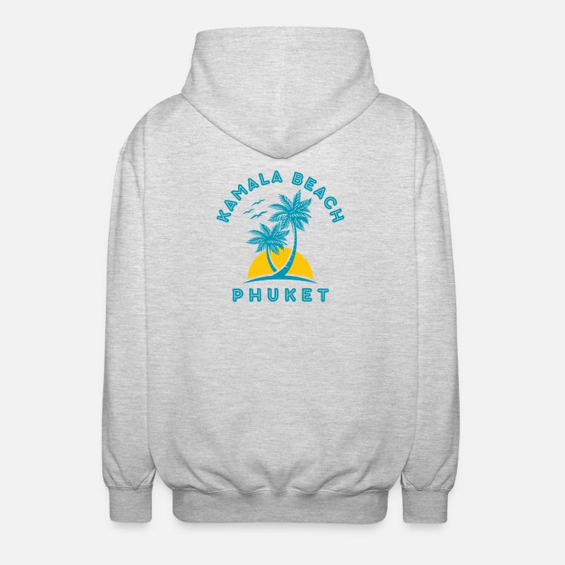 Kamala Beach Phuket Sonnenuntergangspalme - Unisex Kapuzenjacke - Hellgrau meliert