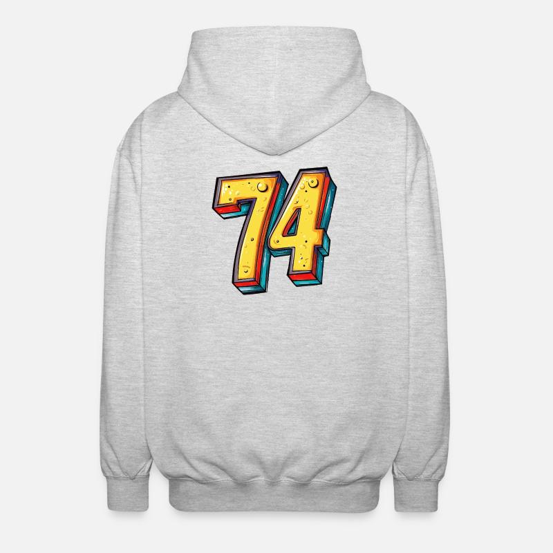 74 Zahl Bunt - Unisex Kapuzenjacke - Hellgrau meliert