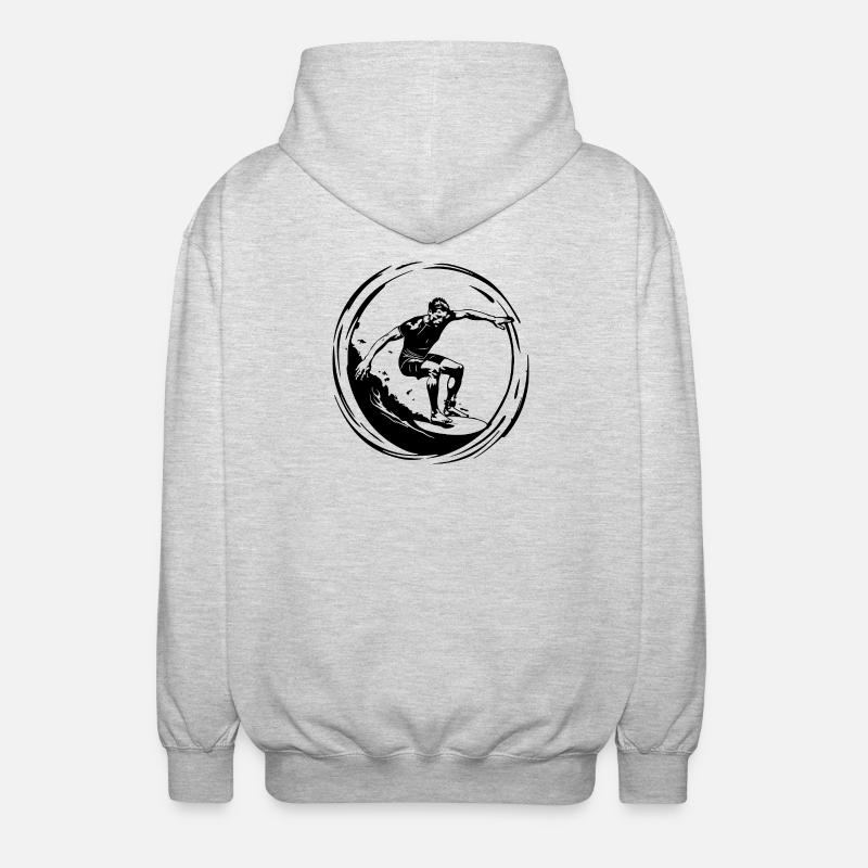 Surfer Mann Silhouette - Unisex Kapuzenjacke - Hellgrau meliert