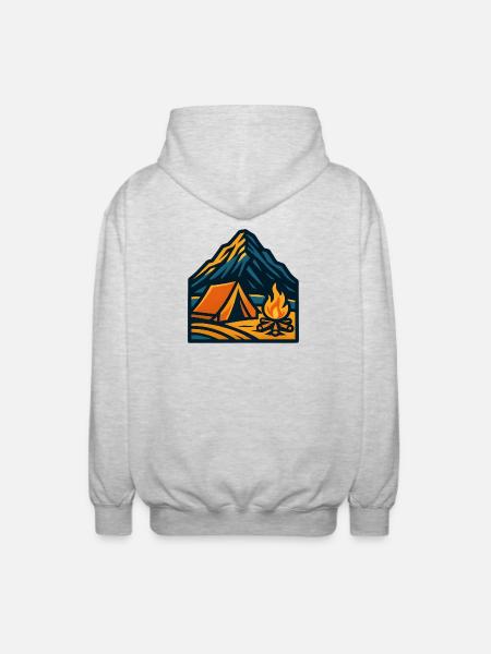 Bergzelt am Lagerfeuer - Unisex Kapuzenjacke - Hellgrau meliert