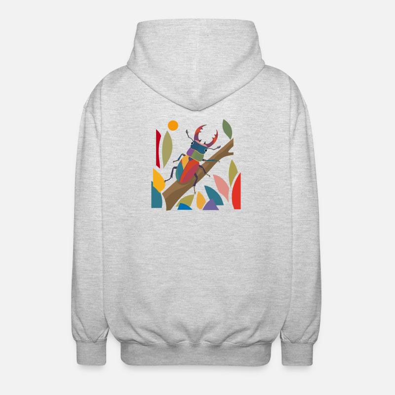 Bunter Hirschkäfer im Naturstil - Unisex Hooded Jacket - light heather grey