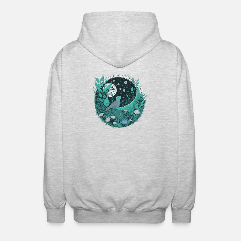 Bird with moon - Unisex Hooded Jacket - light heather grey