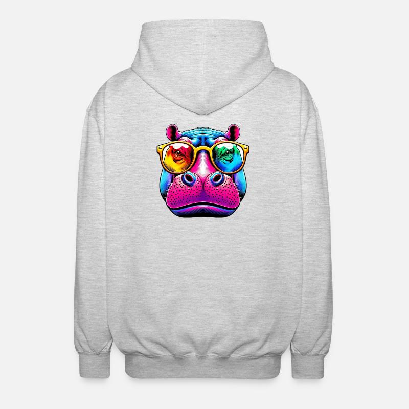 Nilpferd mit Sonnenbrille - Unisex Kapuzenjacke - Hellgrau meliert