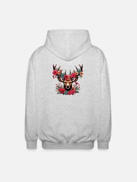 Deer with Flowers - Unisex Hooded Jacket - light heather grey