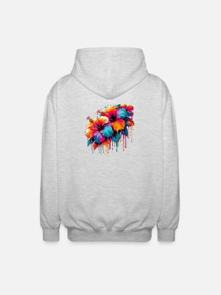 Fleurs d’hibiscus - Veste à capuche unisexe - gris clair chiné