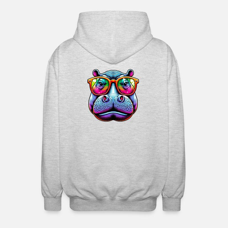 Nilpferd mit Sonnenbrille - Unisex Kapuzenjacke - Hellgrau meliert