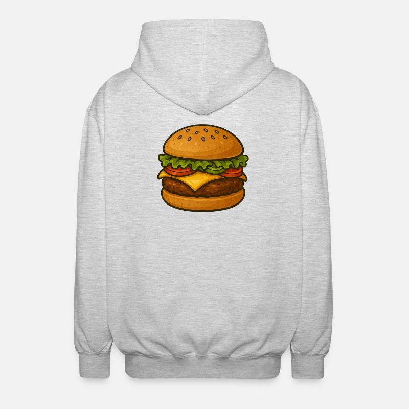 Expressive burger design with green accents - Unisex Hooded Jacket - light heather grey