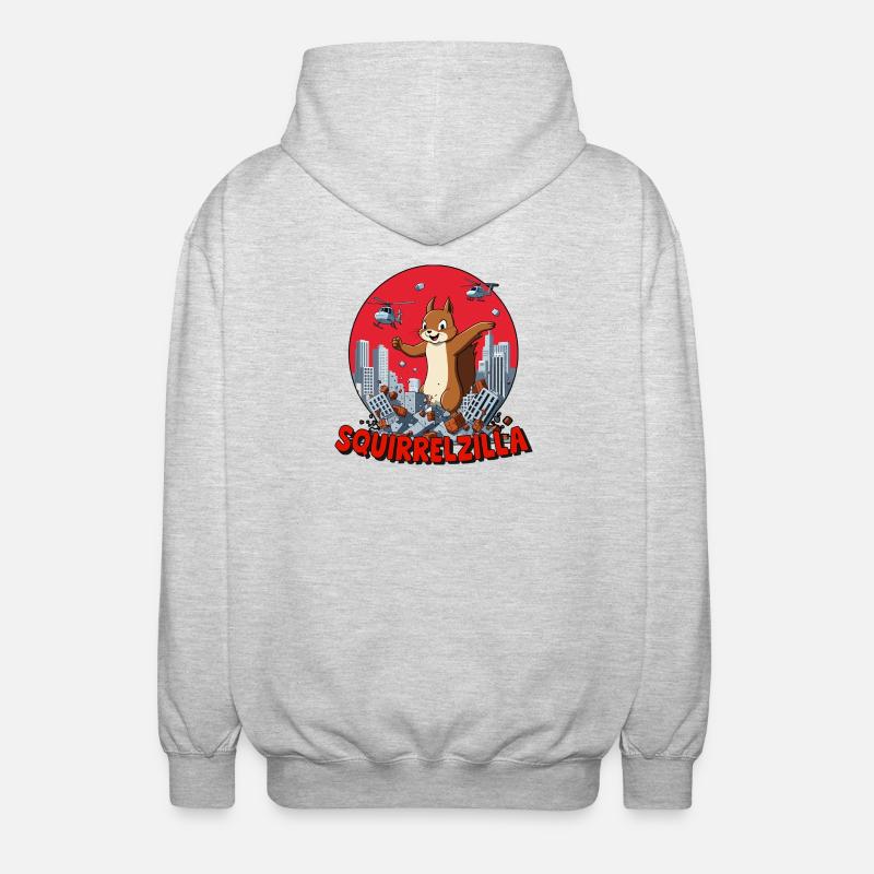 Squirrelzilla: Geschäftige städtische Zerstörung - Unisex Kapuzenjacke - Hellgrau meliert