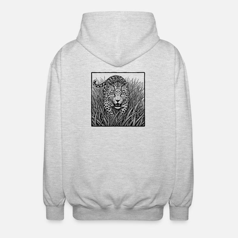 Léopard dans l’herbe - Veste à capuche unisexe - gris clair chiné