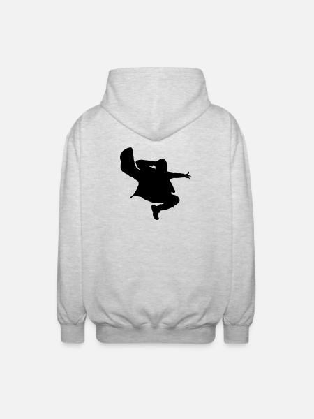 B-Boy Silhouette – Breakdance Jump Kick - Unisex Hooded Jacket - light heather grey