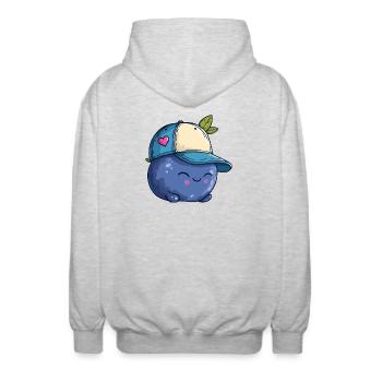 Kawaii Blueberry avec casquette - Veste à capuche unisexe - gris clair chiné - Dos - AI Model Male 185 light (185cm)