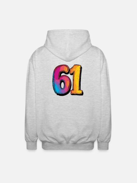 61 Zahl Bunt - Unisex Kapuzenjacke - Hellgrau meliert