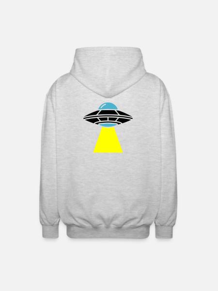 UFO Alien Spaceship Light - Unisex Hooded Jacket - light heather grey