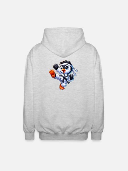 Cute Penguin Karate Kick Martial Arts - Unisex Hooded Jacket - light heather grey