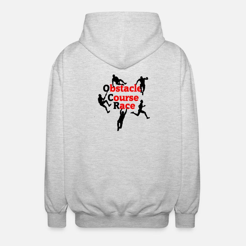 Obstacle Course Race – Red Impact Design - Unisex Hooded Jacket - light heather grey
