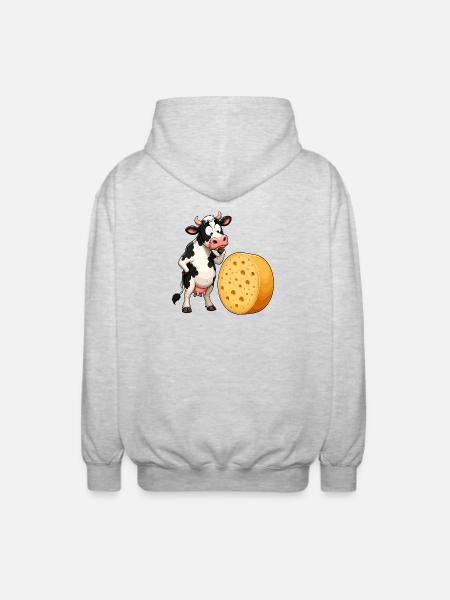 Cow Meets Cheese Cartoon - Unisex Hooded Jacket - light heather grey