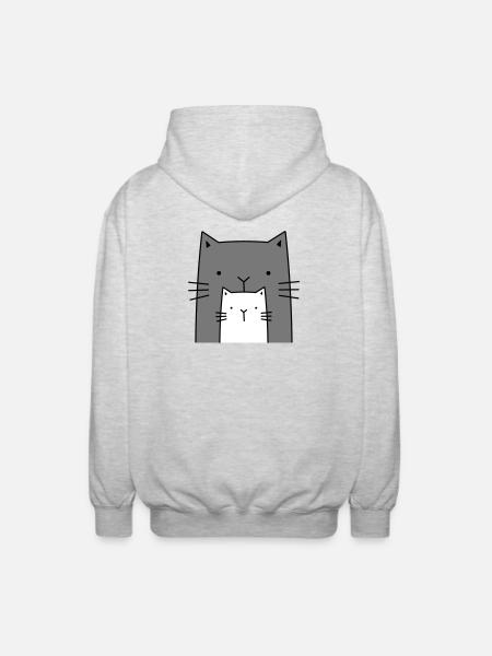 two cats - big and small cat - Unisex Hooded Jacket - light heather grey