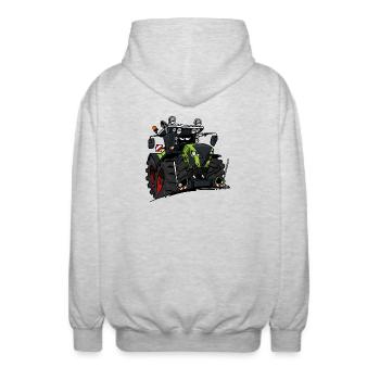 0927 C TRAKTOR GRÜN - Unisex Kapuzenjacke - Hellgrau meliert - Hinten - AI Model Male 185 light (185cm)
