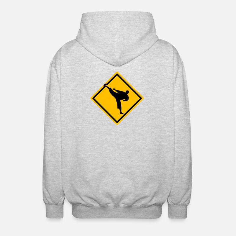 Karate Warnschild Yokogeri - Unisex Kapuzenjacke - Hellgrau meliert
