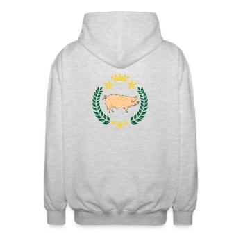 Schwein im Lorbeerkranz befleckt - Unisex Kapuzenjacke - Hellgrau meliert - Hinten - AI Model Male 185 light (185cm)