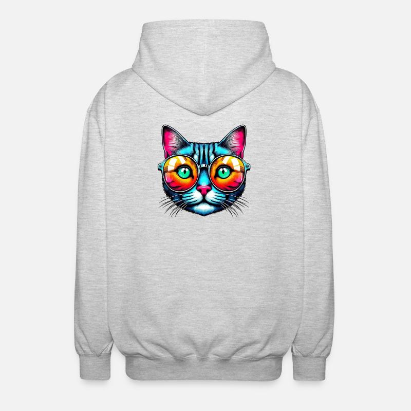 Kater mit Sonnenbrille - Unisex Kapuzenjacke - Hellgrau meliert