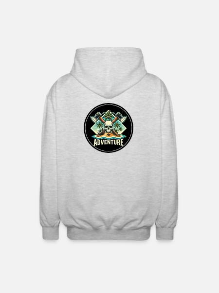 Abenteuer Skull Insel Patch - Unisex Kapuzenjacke - Hellgrau meliert