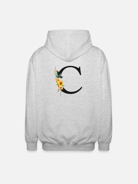 C Monogram, Floral, Customizable - Unisex Hooded Jacket - light heather grey