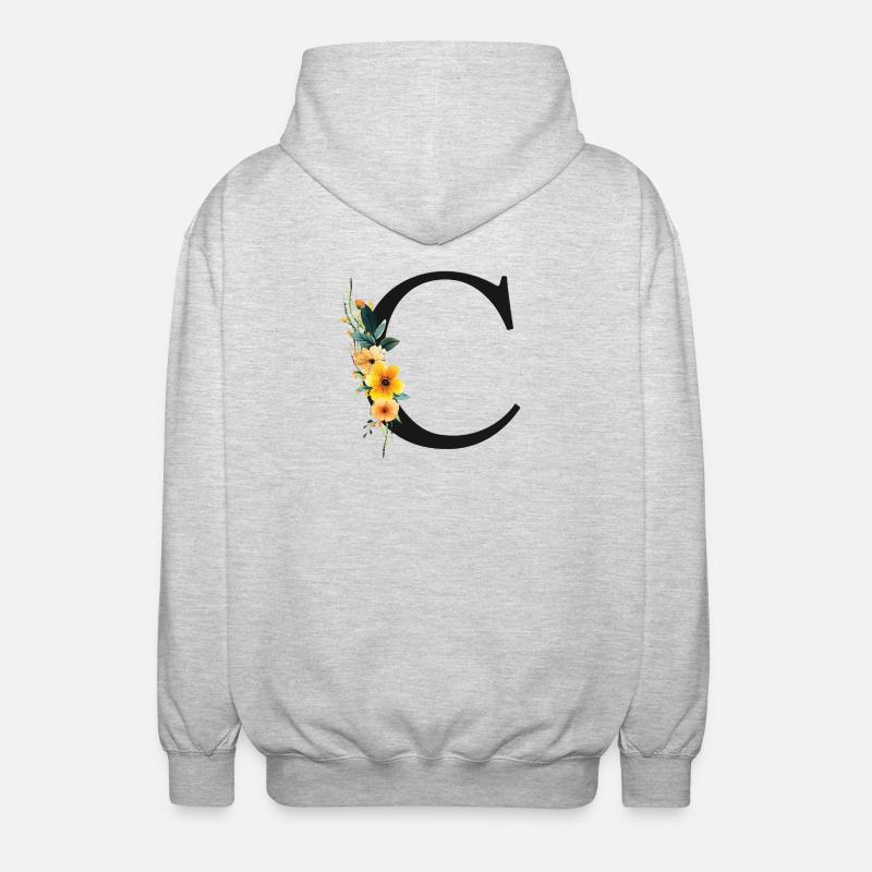 C Monogramme, Floral, Personnalisable - Veste à capuche unisexe - gris clair chiné