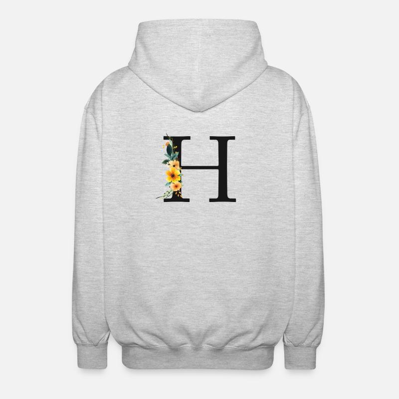 H Monogramme, Floral, Personnalisable - Veste à capuche unisexe - gris clair chiné