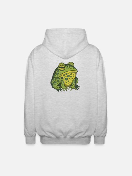 Whimsical Green Frog Illustration - Unisex Hooded Jacket - light heather grey