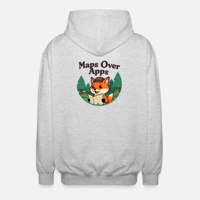Maps over Apps Fox with map - Unisex Hooded Jacket - light heather grey