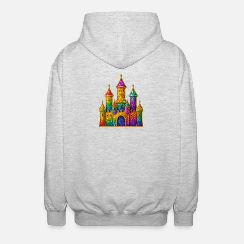 Conception de château à paillettes arc-en-ciel - Veste à capuche unisexe - gris clair chiné
