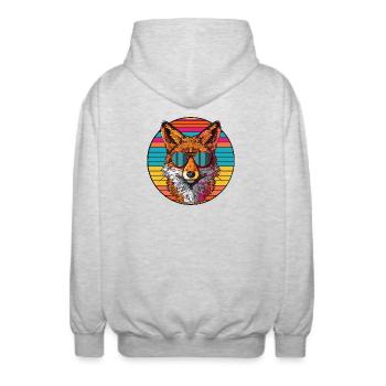 Retro Sonnenbrillen Fuchs Illustration - Unisex Kapuzenjacke - Hellgrau meliert - Hinten - AI Model Male 185 light (185cm)