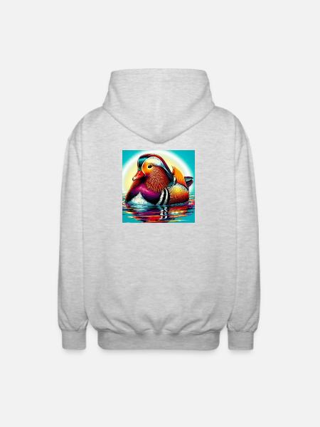 Mandarin duck - Unisex Hooded Jacket - light heather grey