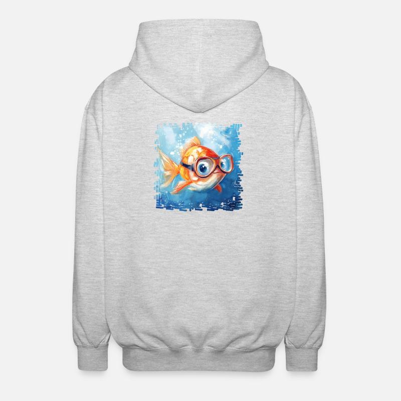 Poisson rouge avec lunettes de plongée - Veste à capuche unisexe - gris clair chiné