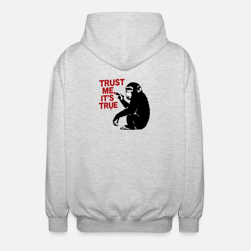 Believe me, it's true – monkey art - Unisex Hooded Jacket - light heather grey